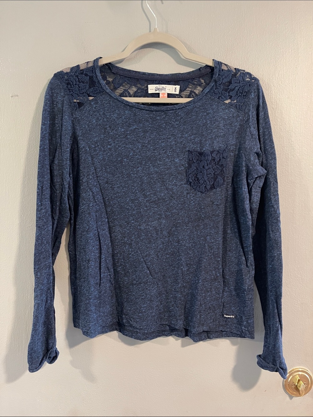 Superdry‎ Navy Lace-Back Crew Neck Top Size XS